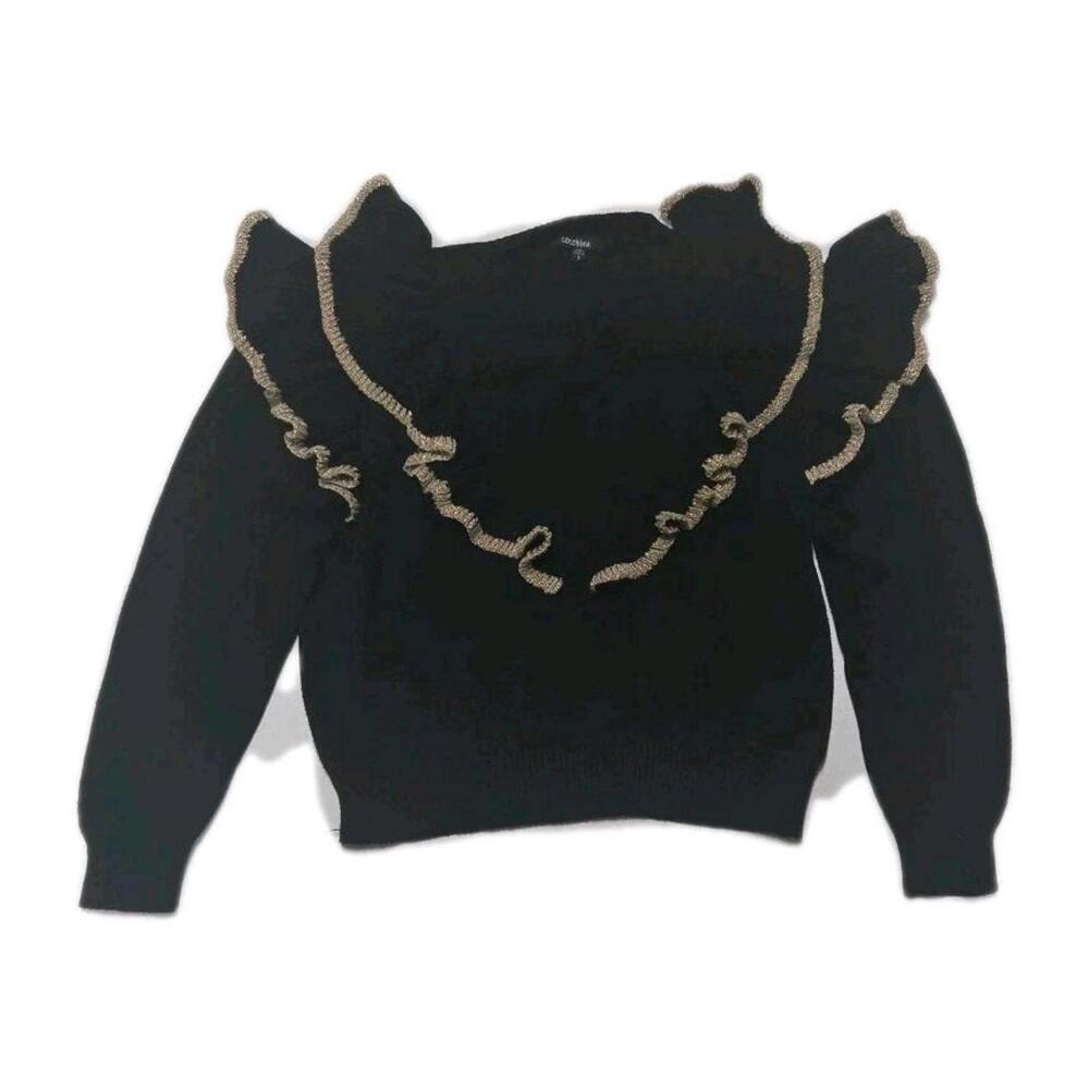 cocobleu sweater black Decorated with brightness Color  Ruffle  Size Small